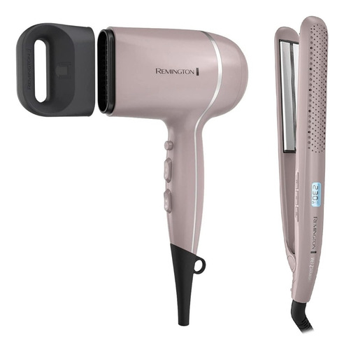 Combo Secadora + Alaciador C/ Ceramica Remington Wet 2 Style Color Rosa