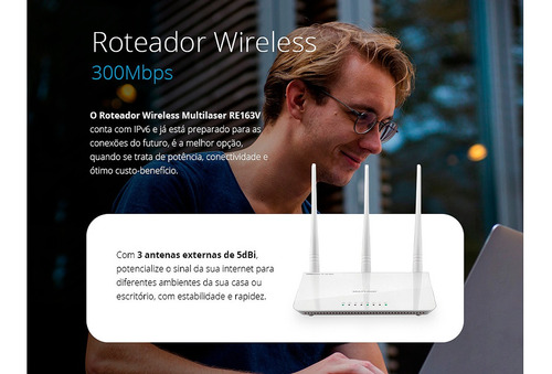 Imagem 3 de 5 de Roteador Wi-fi Multilaser 300mbps 3 Antenas Até 100m2