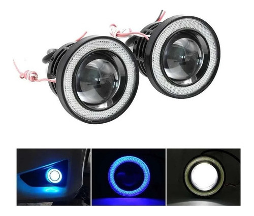 X2 Foco Neblinero Led Ojos De Ángel Blanco Y Aro Azul 64mm