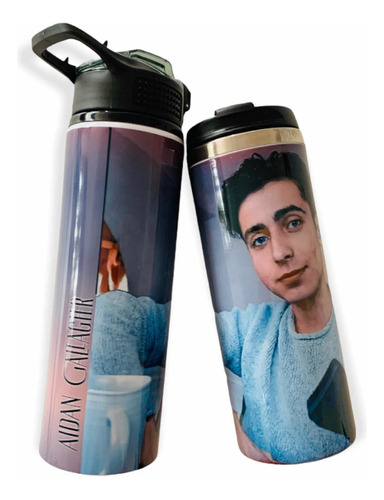 Termo + Cilindro Para Agua De Aidan Gallagher The Umbrella Color Rosa Claro