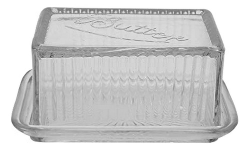Creative Co-op Clear Pressed Glass Butter Dish With Lid