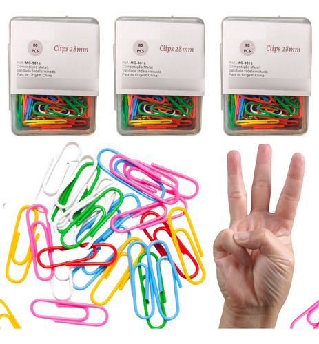 Clips Colorido Papel 28mm Organizador Clipes Pequenos 240 Un