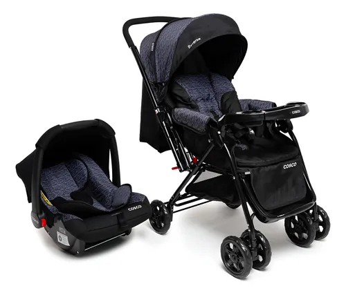 Travel System Duo, Cosco Kids, Reverse, 0 a 15kg, Preto Rajado