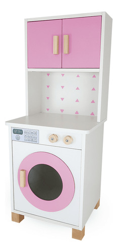 Kit Mini Cozinha Infantil Com Geladeira E Máquina De Lavar Cor Rosa