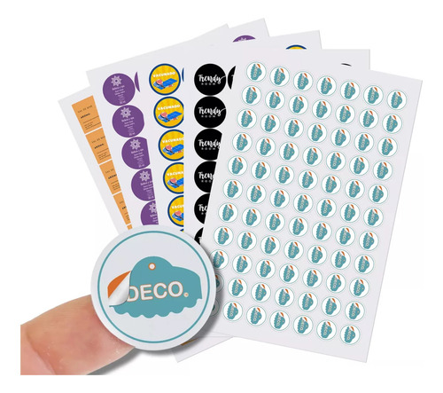 Stickers, Estampas, Calcomanias, Papel Adherible 360/5x5cm Color A Todo Color Diseño Impreso Circular