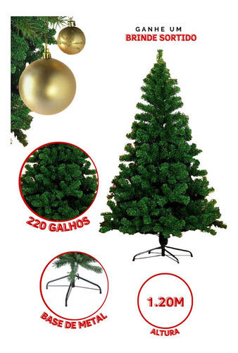 Árvore De Natal Luxo Pinheiro 1,20m Altura 220galhos Pequena | MercadoLivre