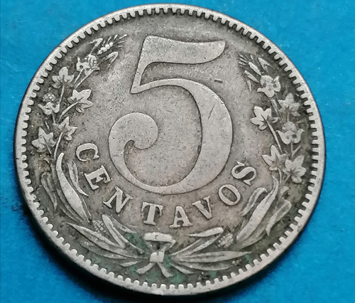 Colombia Moneda 5 Centavos 1886 Niquel. Barra Larga
