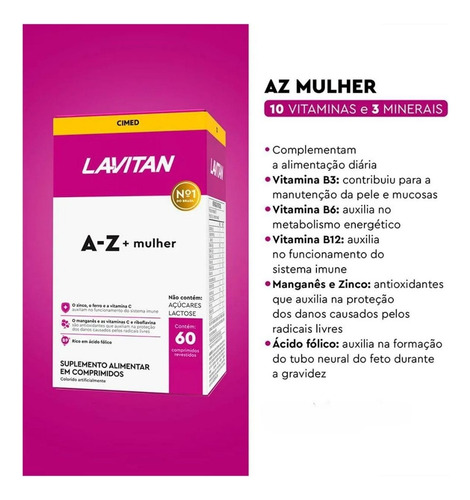 Lavitan Mulher A-z 60 Comp Suplemento Multivitaminico Cimed