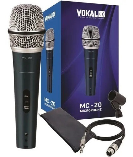 Microfone Profissional Dinâmico Vokal Mc20 + Cabo 5m + Bag