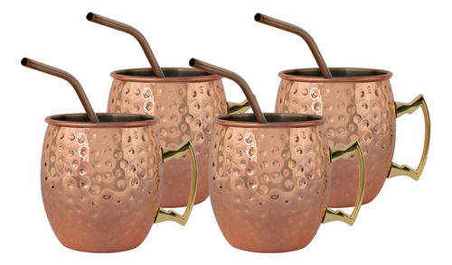 Set 4 Vasos Moscow Mule Mug Cobre + Bombillas Simplit