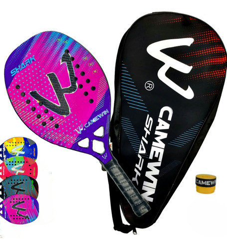 Raquete Beach Tennis Camewin Fibra De Carbono Full 3k Cor Camewin Shark Pink