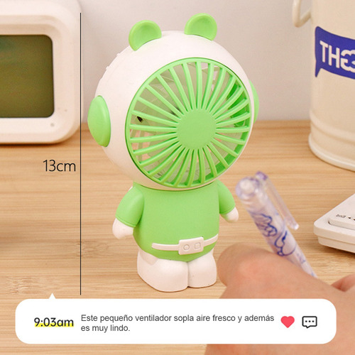 Mini Ventilador Astronauta De Mano Portátil Usb Recargable 8.5 Cm N/a Verde Blanco Plástico 4