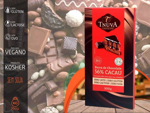Barra Chocolate Meio Amargo 56% Cacau Sem GlĂșten Tnuva 200g