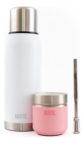 Set Termo Matte White 1l + Mate Ds Pro + Bombilla 