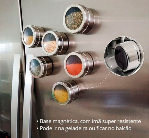 Porta 3 Condimentos Temperos Magnético Em Aço Inox
