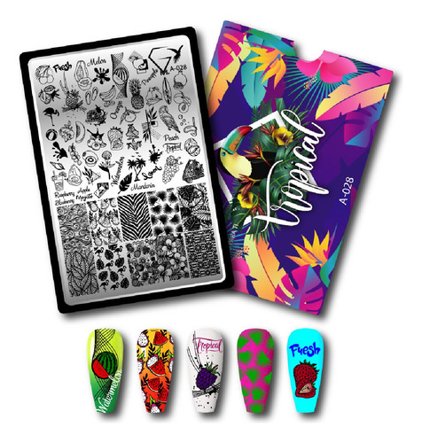 Placa Para Estampar Uñas Stamping Plate A-028 Tropical