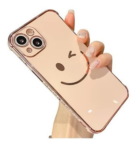 Funda Compatible Con iPhone 13 Diseño Carita Feliz Oro Rosa