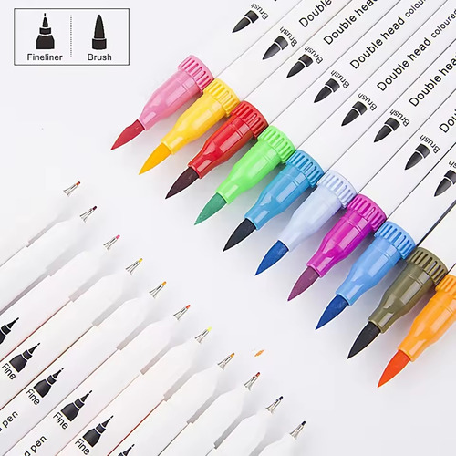 Caneta Brush Pen Ponta Dupla 100 Cores Estojo Para Desenh