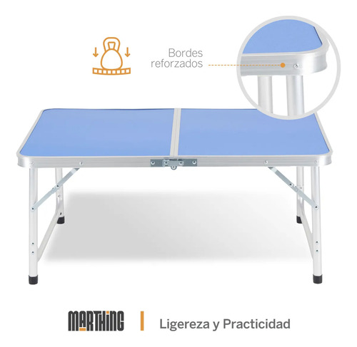 Mesa Plegable Portafolio 90cm Con 2 Sillas Portátiles Jardin Azul
