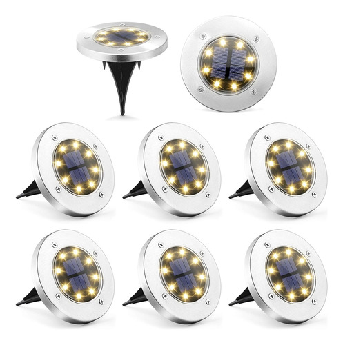 Luces Solares De Tierra, 8 Luces Led Solares De Disco A...