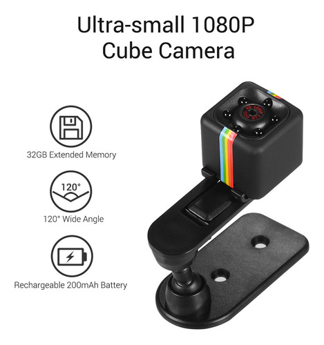 Cámara Mini Cube 1080p Video 120° Ángulo Amplio 32gb Memoria