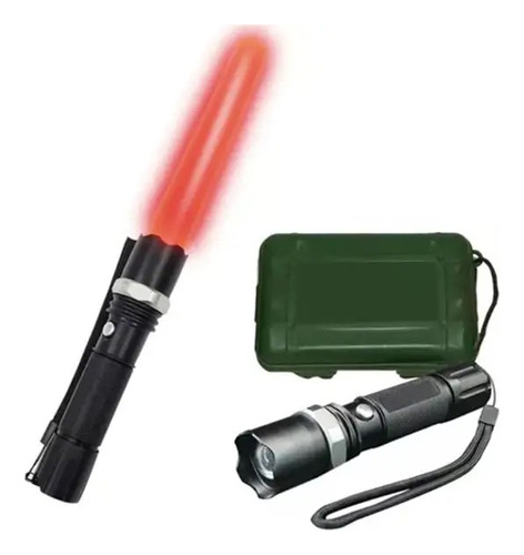 Kit Linterna Led Metálica Recargable Zoom Resistente Al Agua