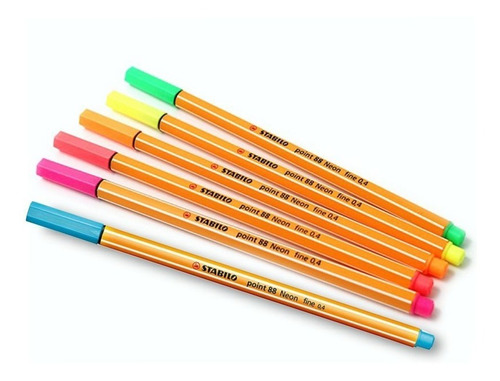 Imagen 2 de 6 de Microfibra Stabilo Point 88 Color Neón Estuche X6 Cod3451