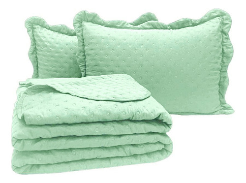 Kit Colcha Casal 3 Peças Dupla Face Verde Claro Algodão Luxo Cor Verde-claro Liso