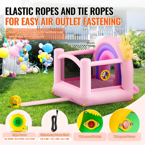 Trampolín Brincolín Inflable Niños Rosa Lila 2.3 X 2.3m Msi