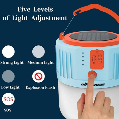 Linterna Led Solar Impermeable Para Campamento Y Emergencias