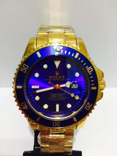Relógio Submariner Gold Azul Caixa Grande 45mm
