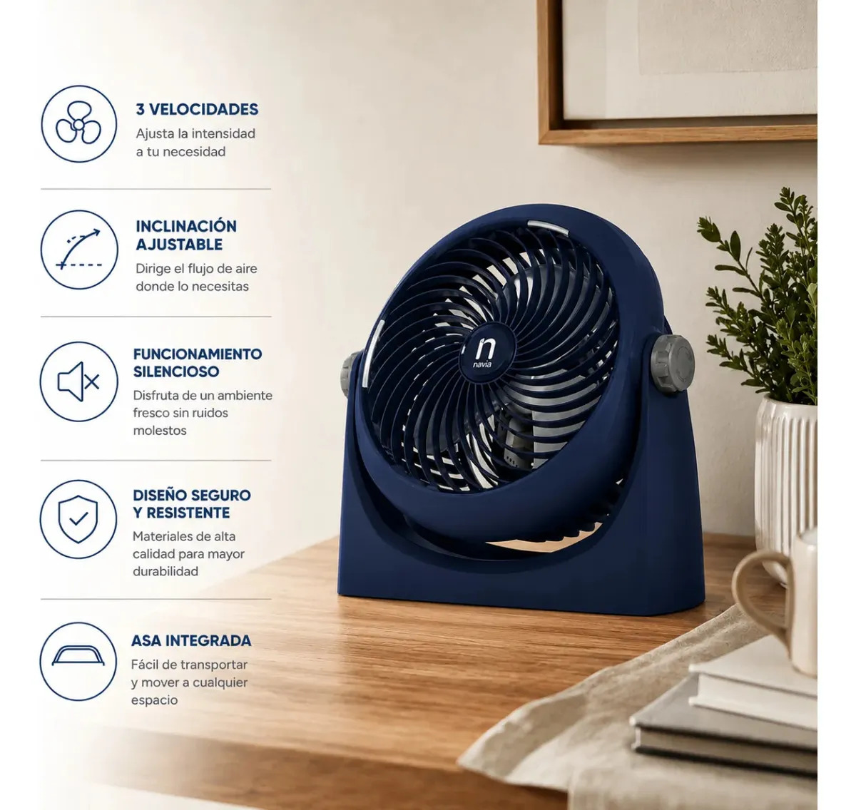 Ventilador de Escritorio Navia CEN-10 de 10" con 3 Velocidades y Oscilación