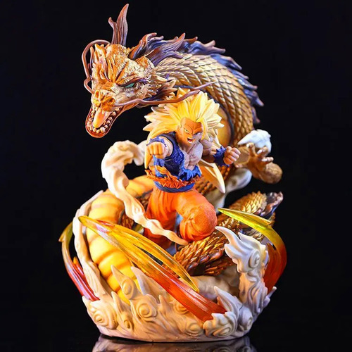 Figura Dragon Ball Figura Goku Ss3 Con Shenlong Dorado 30cm