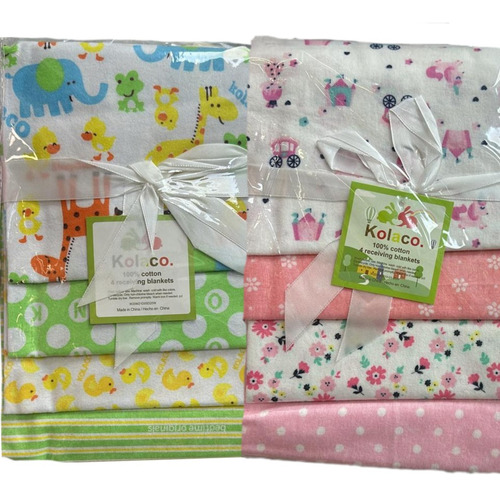 Set 4 Mantas Tutos Pañales Bebés Pack 4 Unidades Algodón