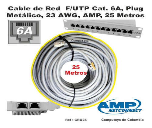 Imagen 2 de 6 de Cable De Red Rj45 Cat 6a Amp T-568b Ref: Crq25 Computoys Sas