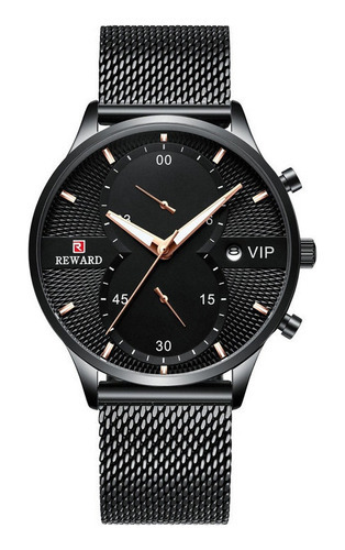 Reloj De Calendario Con Cinturón De Malla Reward Para Hombre Color de la correa Negro