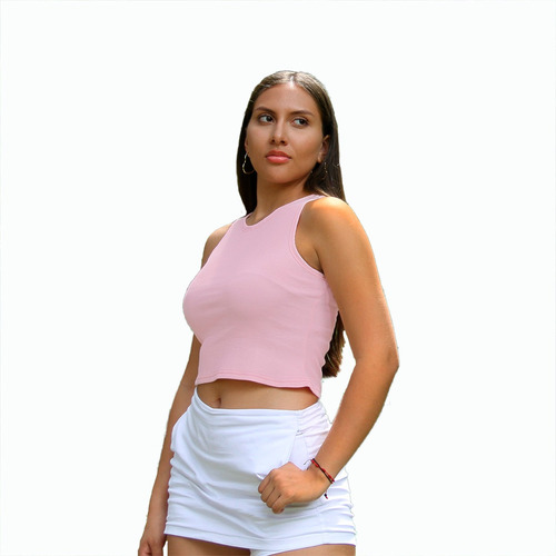 Blusa Crop Top Basica Mujer Tela Rib Unicolor Tipo Esqueleto