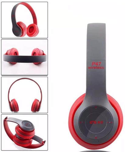Fone Bluetooth Wireless Micro Sd Card P2 Mp3 Aux Fm Celular Cor Vermelho