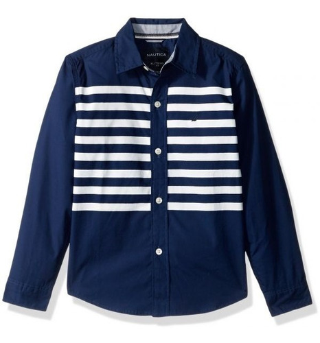 Camisa Nautica 439 Retro Blue Long Sleeve Button Shirt Algod
