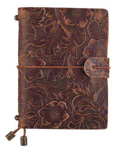 Cuaderno De Viaje De Cuero Vintage Con Diseño Floral, Recarg