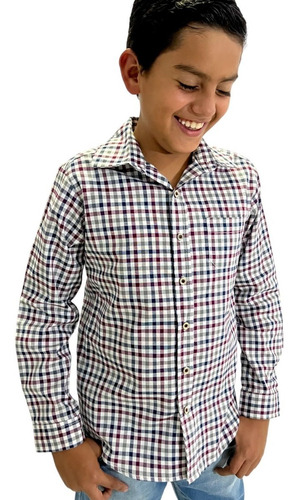 Camisa Niño Algodón Manga Larga, Cuadros Casual Formal