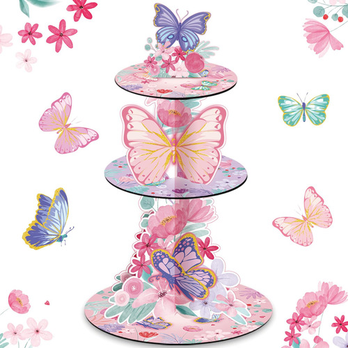 Zopeal Soporte Para Cupcakes De Mariposa De 3 Niveles Con Te