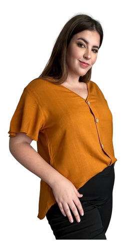 Imagen 2 de 6 de Blusa De Lino Con Botones Mujer Talle Grande.