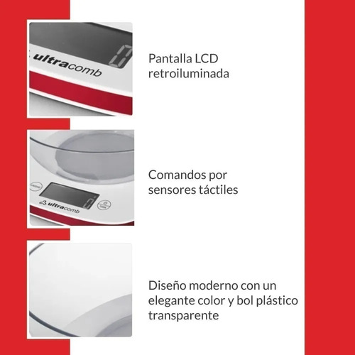 Imagen 3 de 5 de Balanza de cocina digital Ultracomb BL-6002 pesa hasta 3kg
