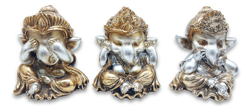 Trio Ganesha Da Sabedoria Não Vejo Não Falo Não Ouço 10 Cm
