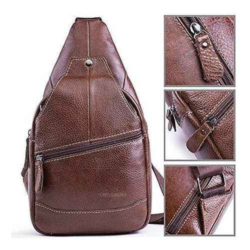 Imagen 5 de 7 de Mochila De Hombro De Cuero Genuino Bandolera Unisex Al Aire