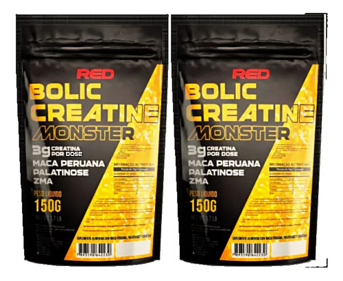 Kit 2 Bolic Creatina Monster Super Forte C/laudo 300g Red Sabor Sem Sabor