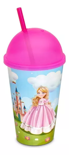 Copo Sorvete Decorado Infantil 550ml Plástico Tampa E Canudo Cor