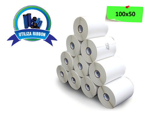 10 Rolos Etiquetas Couche Adesiva 100x50 Mm 10x5 Cor Branco Opcao Etiquetas
