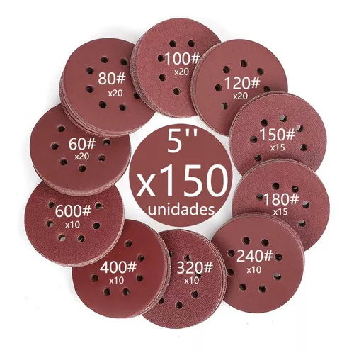 150 Lijas Velcro Grano 120 Con 8 Orificios 125mm 5 Pulgadas